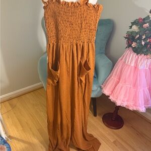 Eldridge Rust Orange Smocked Maxi Romper NWOT